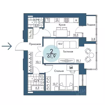 2-к кв. Красноярский край, Красноярск Пашенный мкр, Портовый жилой ...