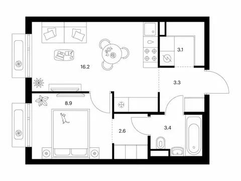 1-комнатная квартира: Москва, Амурская улица, 2Ак1 (37.5 м)