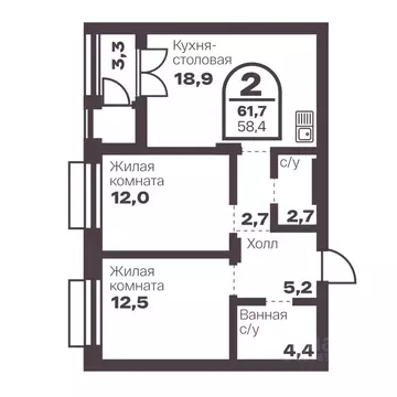 2-к кв. Челябинская область, Челябинск просп. Ленина, 19В (58.4 м)