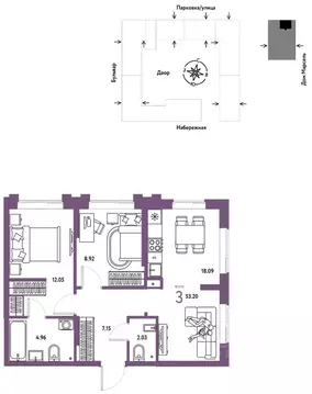 3-к кв. Тюменская область, Тюмень Береговая ул., 100к2 (53.2 м)