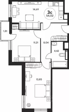 3-к кв. Ростовская область, Ростов-на-Дону ул. Нансена, 107/5 (54.02 ...