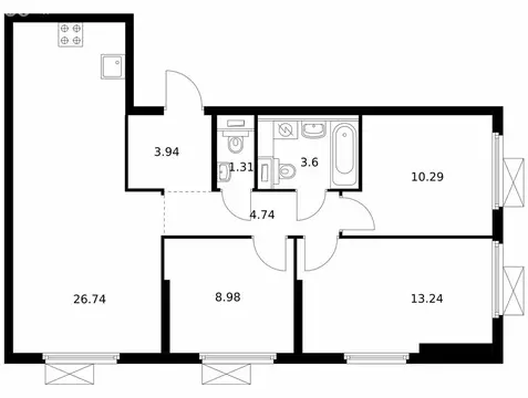 3-комнатная квартира: Москва, ЖК Первый Дубровский, 1.3 (72.84 м)