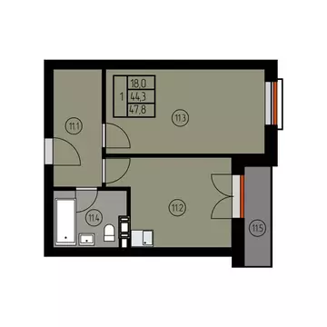 1-комнатная квартира: Лесное, ш. Калининградское (47.8 м)