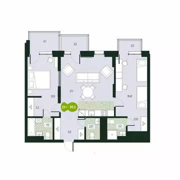 3-к кв. Забайкальский край, Чита Каштакский мкр,  (88.51 м)