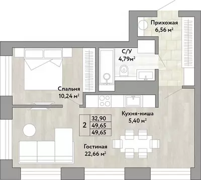 2-к кв. Хабаровский край, Хабаровск Облачный пер. (49.65 м)