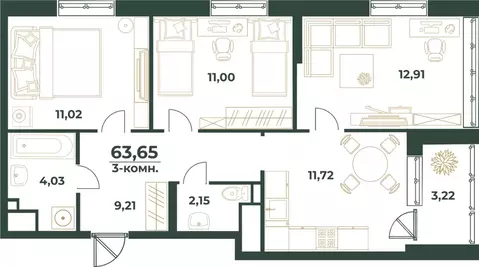 3-к кв. Башкортостан, Уфа ул. Ивана Спатара, 14 (63.65 м)