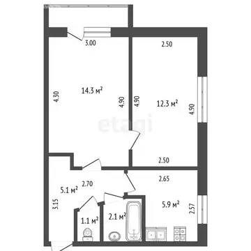 2-комнатная квартира: Стерлитамак, Коммунистическая улица, 19 (40.8 м)