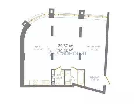 2-к кв. Нижегородская область, Нижний Новгород КМ Дом на Барминской ...