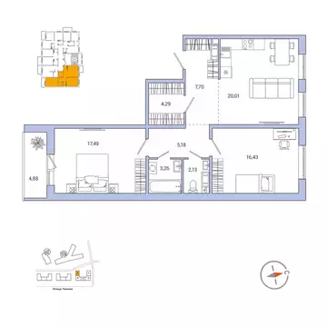 2-к кв. Ленинградская область, Гатчина ул. Чехова, 39к2 (78.7 м)