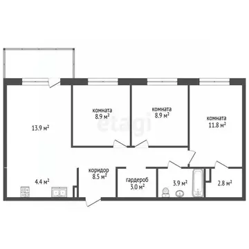 4-к кв. Пермский край, д. Кондратово просп. Дягилева, 4 (65.6 м)