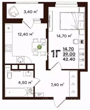 1-к кв. Владимирская область, Владимир ул. Чайковского, 3 (42.4 м)