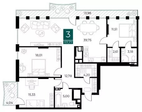 3-к кв. Рязанская область, Рязань Арт Кварталы жилой комплекс (117.77 ...