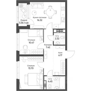 2-к кв. Свердловская область, Екатеринбург бул. Вдохновения, 4 (62.1 ...