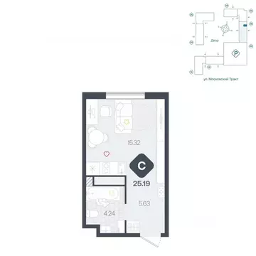 Студия Тюменская область, Тюмень Сибирский жилой комплекс (25.19 м)