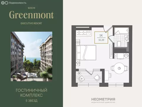 1-комнатная квартира: Сочи, улица Ленина, 280А (32.4 м)
