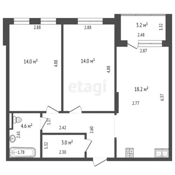 2-комнатная квартира: Тюмень, улица Сергея Свиридова, 7 (63 м)