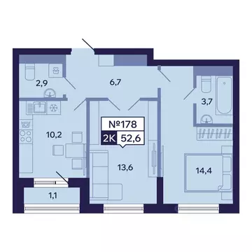 2-к кв. Саха (Якутия), Якутск ул. Новопортовская, 1А/1 (52.6 м)