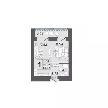 1-к кв. Брянская область, Брянск Архитектор жилой комплекс (39.78 м)