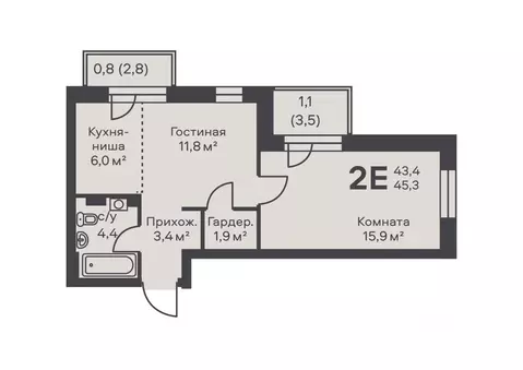 2-к кв. Пермский край, Пермь ул. Подводников (45.4 м)