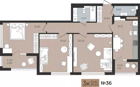 3-к кв. Калининградская область, Калининград Мой Город жилой комплекс ...