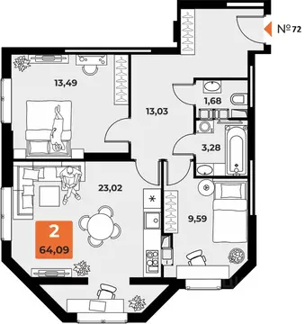 2-к кв. Самарская область, Самара просп. Карла Маркса, 231Б (63.6 м)