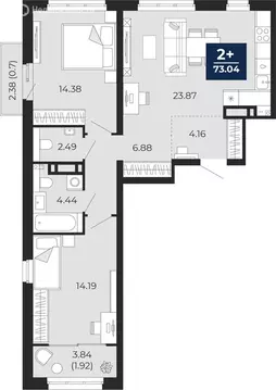 2-комнатная квартира: Тюмень, Камчатская улица, 109к1 (76.63 м)