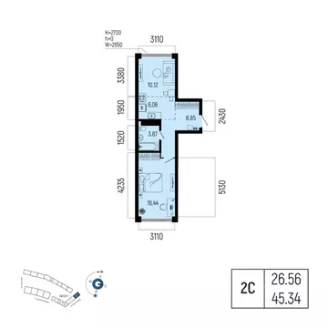 2-к кв. Башкортостан, Уфа Глумилино-1 мкр, Новатор жилой комплекс ...
