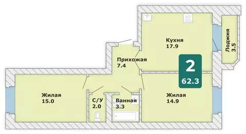 2-к кв. Чувашия, Чебоксары Новый Город мкр, Время жить жилой комплекс ...