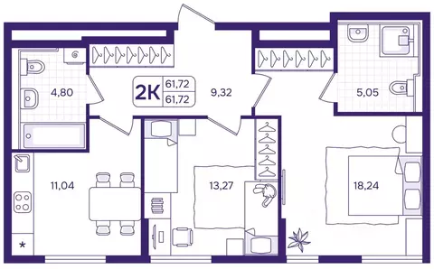 2-к кв. Приморский край, Владивосток ул. Борисенко (61.72 м)