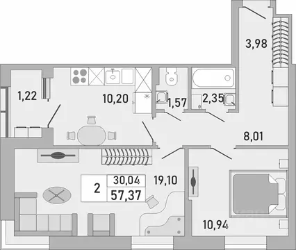 2-к кв. Башкортостан, Уфа Бакалинская ул., 9/1 (57.37 м)