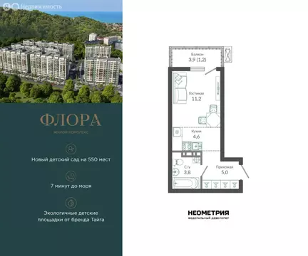 Квартира-студия: Сочи, улица Искры, 66/9к6 (25.7 м)