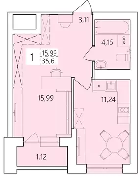 1-к кв. Башкортостан, Уфа ул. Пожарского, 237 (35.61 м)