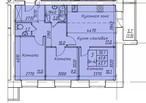 3-к кв. Вологодская область, Вологда  (63.5 м)
