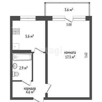 1-комнатная квартира: Ялта, улица Блюхера, 9 (34 м)