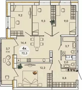 4-к кв. Пермский край, д. Кондратово ул. Камская, 8А (72.3 м)