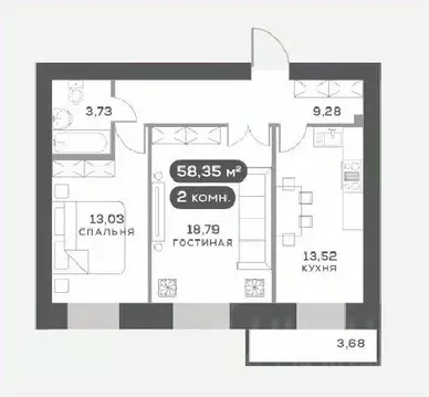 2-к кв. Красноярский край, Красноярск Академгородок мкр,  (58.35 м)