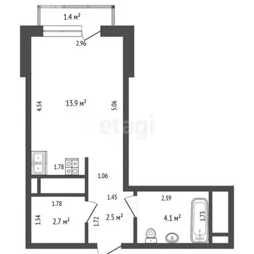 Квартира-студия: Тюмень, улица Андрея Приказнова, 7 (23.2 м)
