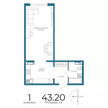 1-к кв. Пензенская область, Пенза Чаадаев жилой комплекс (43.2 м)