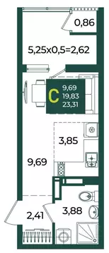 Студия Краснодарский край, Краснодар Образцово мкр,  (23.31 м)