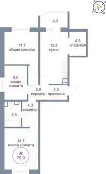 3-к кв. Ханты-Мансийский АО, Нефтеюганск 5-й мкр, 50 (75.3 м)