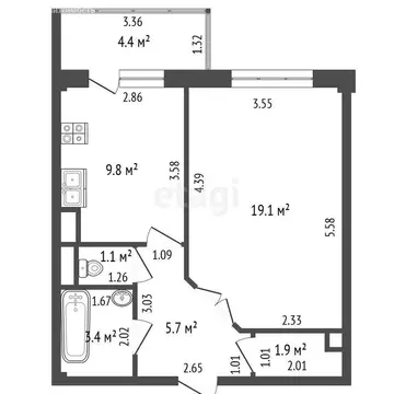 1-комнатная квартира: Стерлитамак, улица Строителей, 63 (41 м)