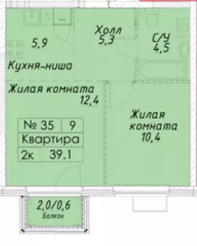 2-к кв. Свердловская область, Екатеринбург ул. Гаршина, 3/2 (38.2 м)