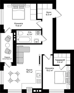 2-к кв. Калининградская область, Гурьевск Пражский жилой комплекс ...