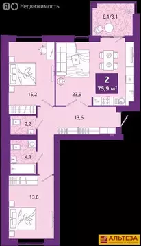 2-комнатная квартира: Калининград, Ключевая улица, 27В (76.7 м)