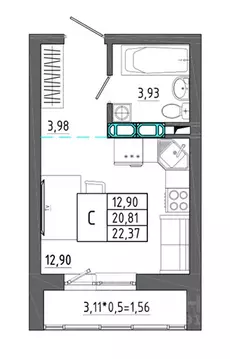 Студия Воронежская область, Воронеж Нижняя ул., 32 (22.37 м)