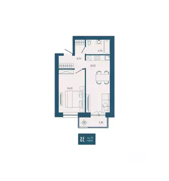 2-к кв. Пензенская область, Пенза ул. Тепличная, 55 (48.1 м)