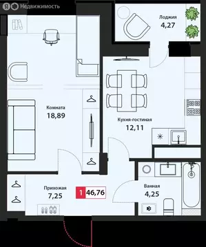 1-комнатная квартира: Тверь, Оснабрюкская улица, 22к1 (46.76 м)