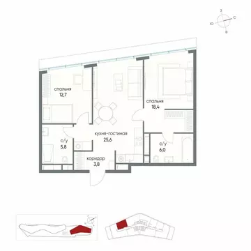 3-комнатная квартира: Москва, ЖК Остров, 8-й квартал (72.3 м)