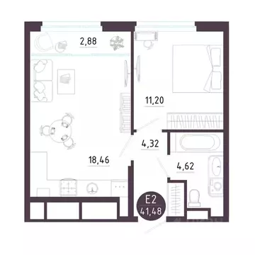 1-к кв. Рязанская область, Рязань Московское ш. (41.48 м)