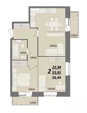 2-к кв. Ульяновская область, Ульяновск Кольцевая ул., 41 (59.23 м)